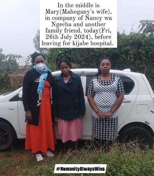 Mahogany's wife being taken to Kijabe hospital, due to her menstrual health issue.